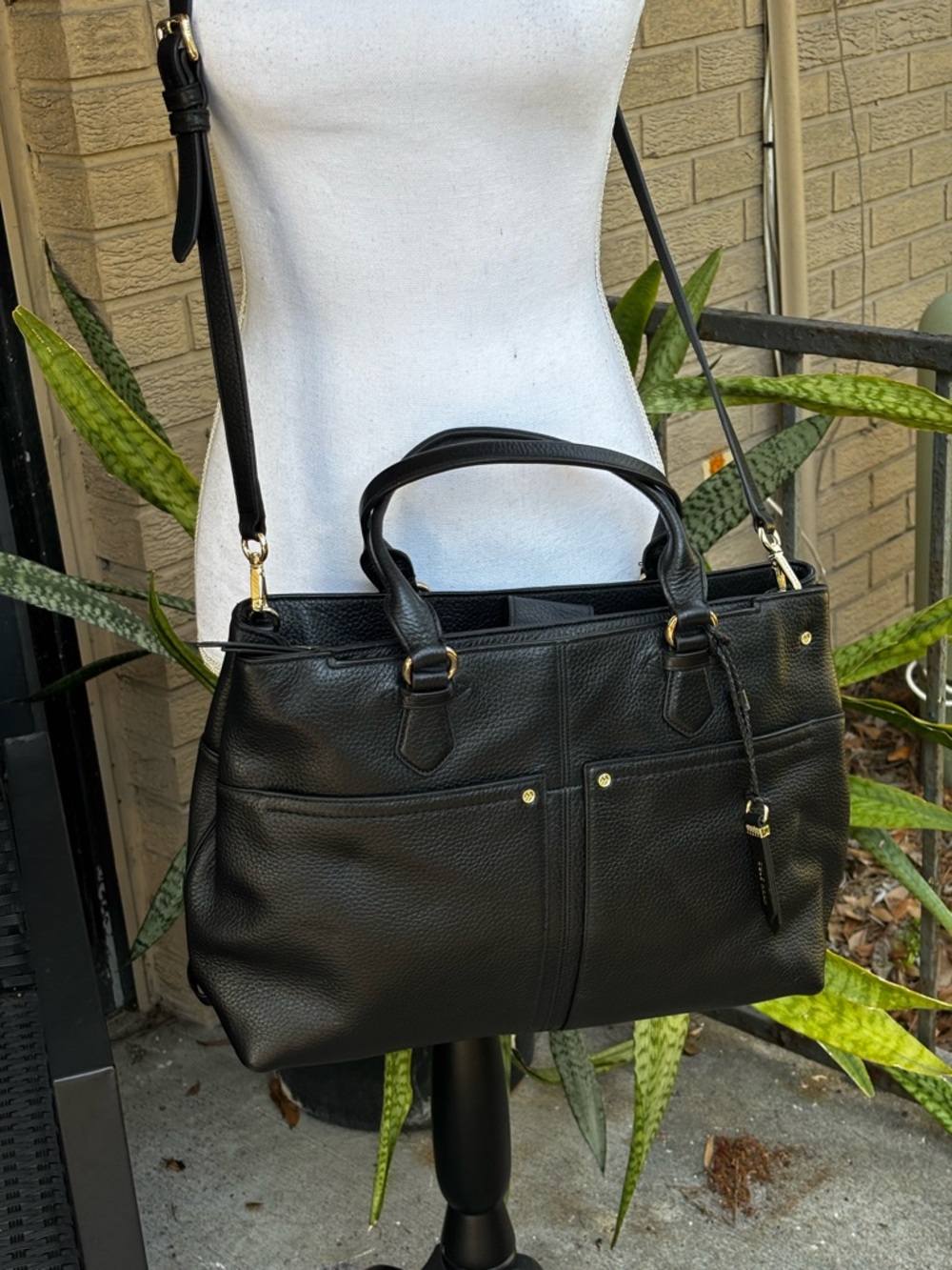 Cole Haan Ilianna Black Pebbled Leather Satchel Crossbody Bag
